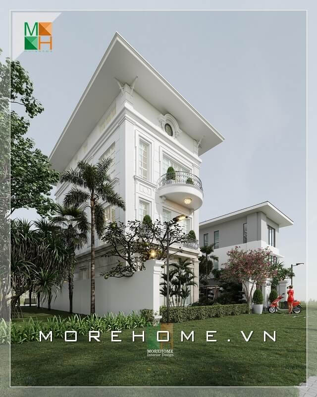 Mẫu thiết kế biệt thự, nhà phố ba tầng sang trọng có phần sân vườn rộng đầy thoáng đãng nổi bật.