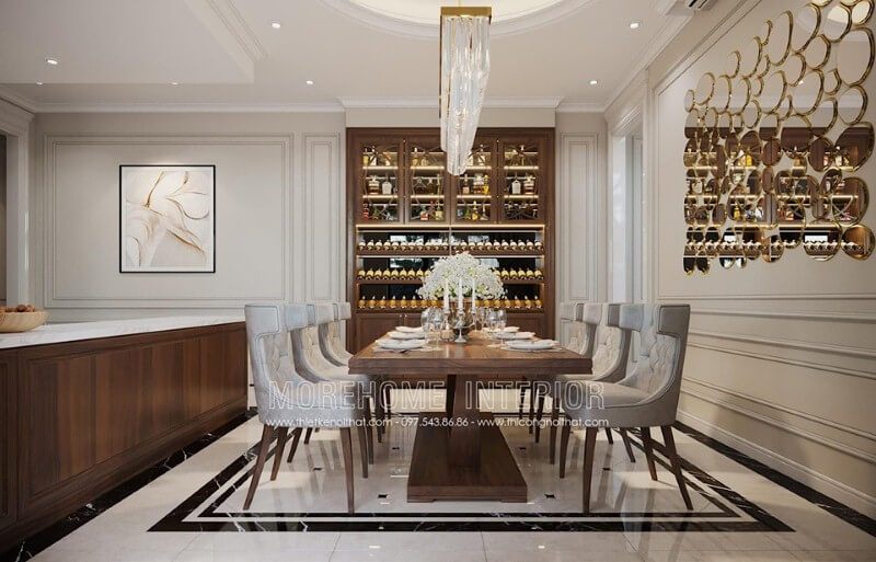 Bàn ăn gỗ óc chó nguyên khối đẹp cho phòng ăn đương đại. Mẫu bàn ăn đẹp MoreHome