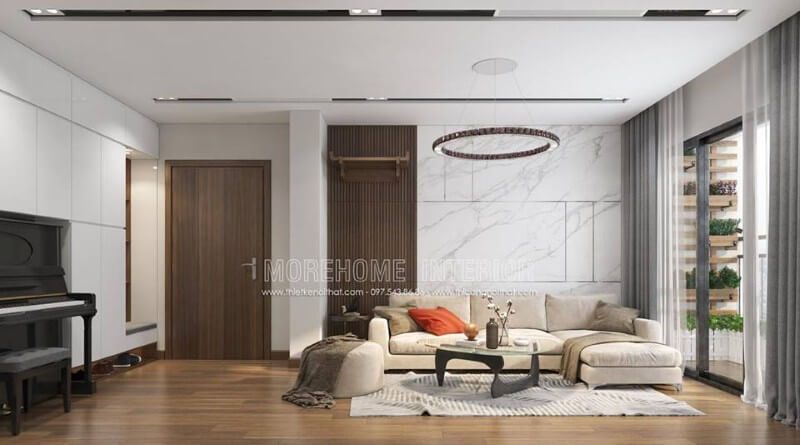 .
Sofa vải chữ L màu trắng được đặt ở phòng khách mang lại vẻ đẹp hiện đại cho không gian.